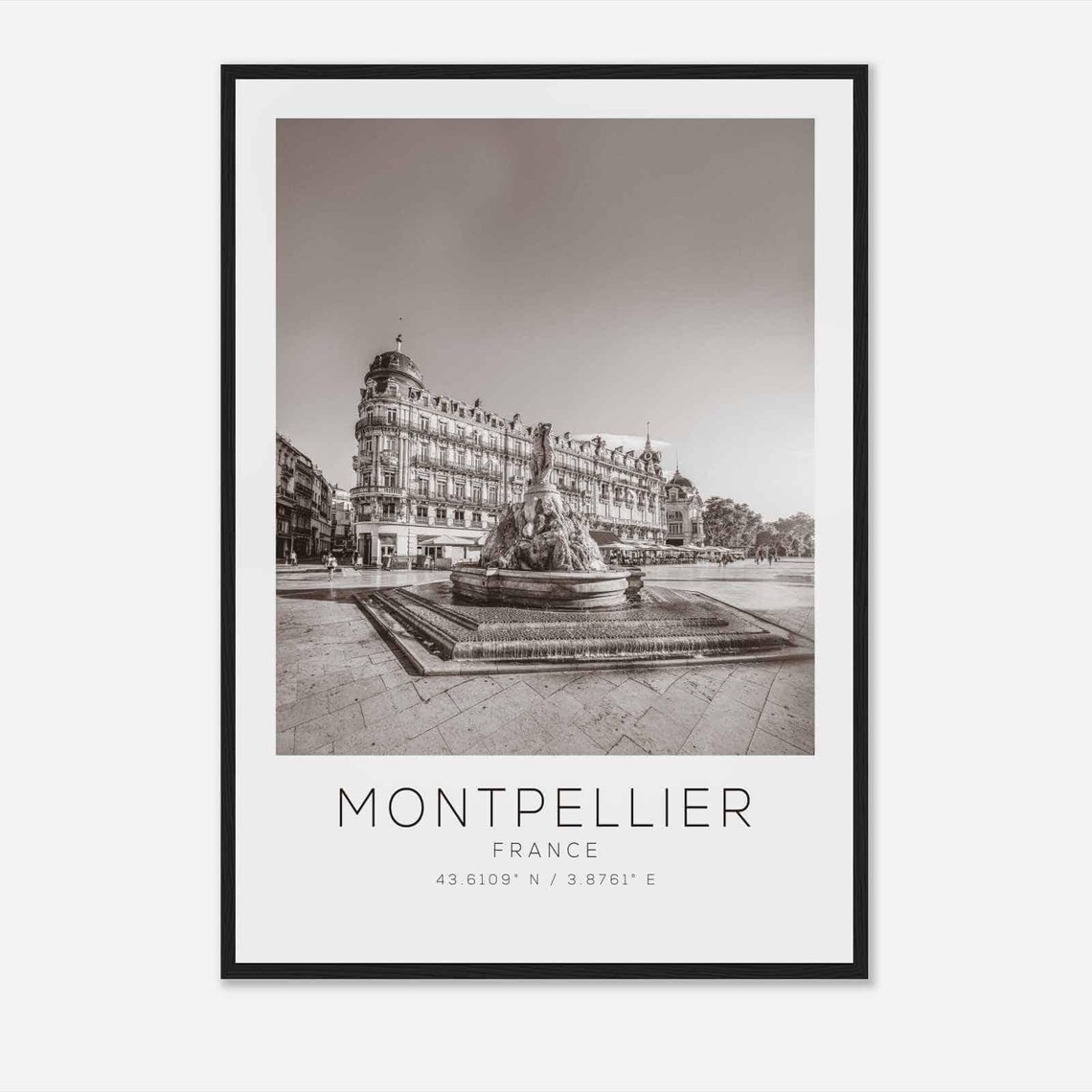 Montpellier France Grand Fountain Historic Square Black White Poster