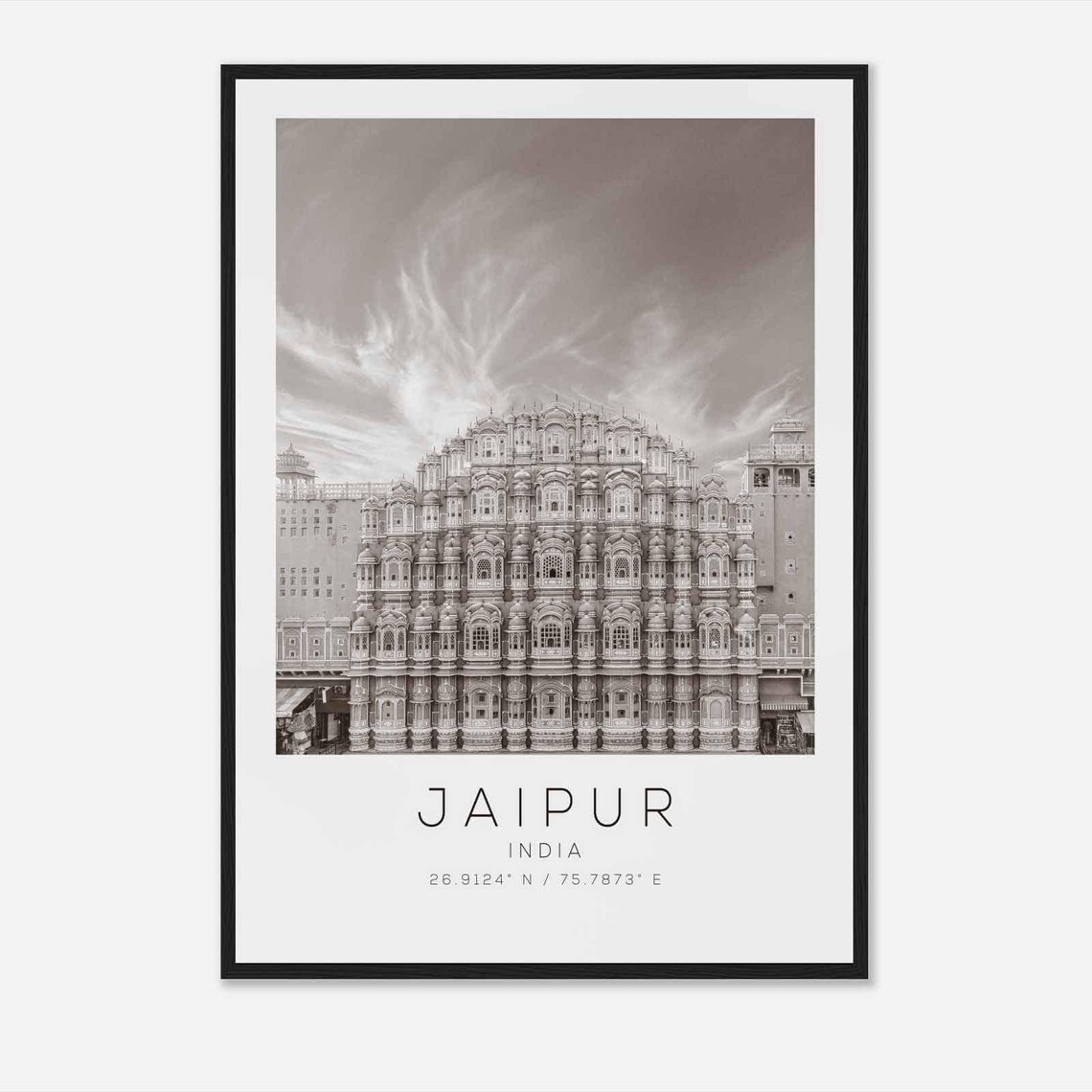 Jaipur India Hawa Mahal Minimalist Black and White Travel Poster