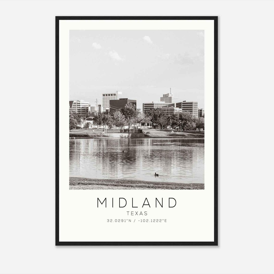 Midland Texas Downtown Lake Skyline Minimalist Travel Poster