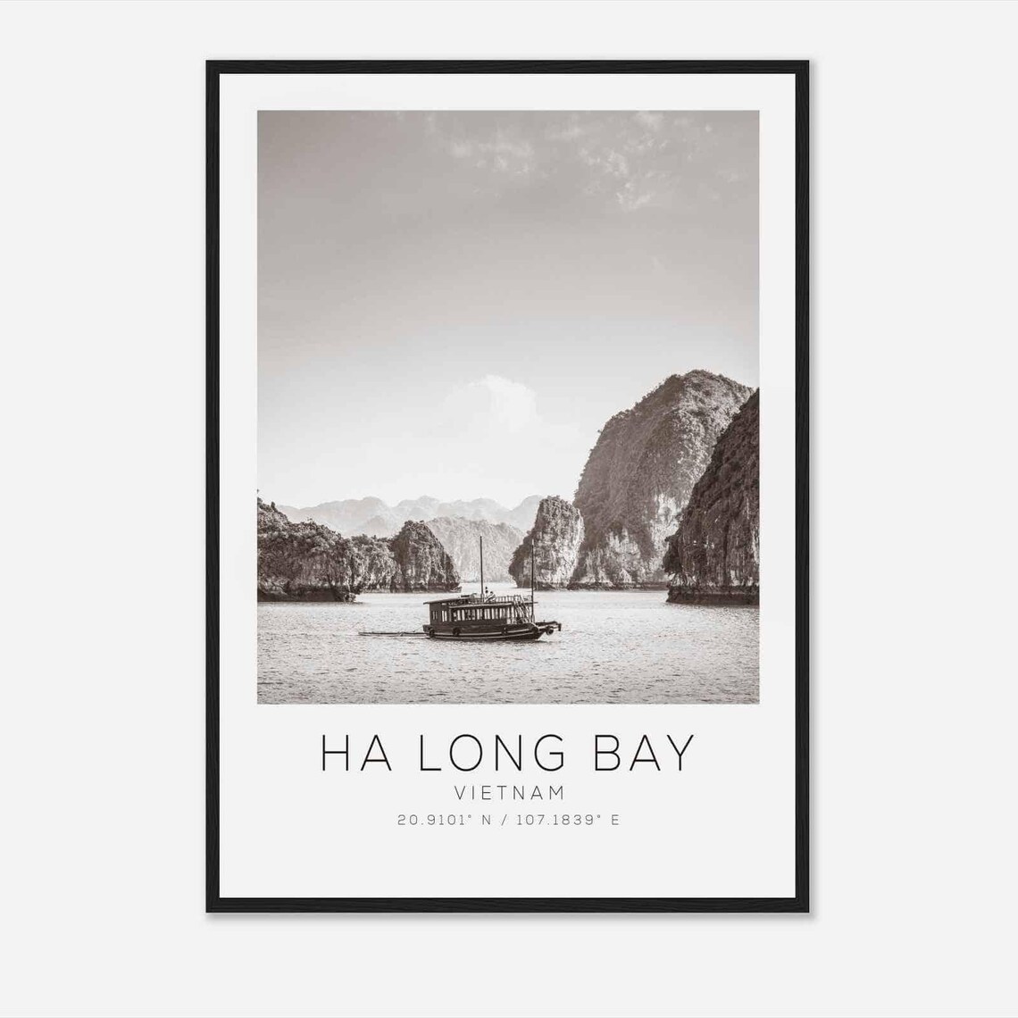Ha Long Bay Vietnam Travel Photo Poster Bw Ha Long Bay Travel Print Minimalist Travel Poster Print
