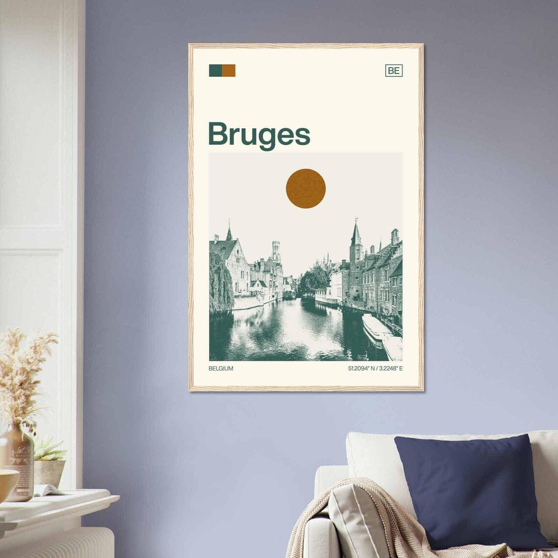 Bruges Belgium Medieval Old Town River View Art Travel Poster - Image 2