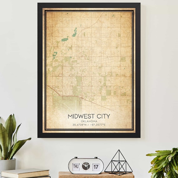 Midwest City Oklahoma Vintage City Map With Coordinates Poster