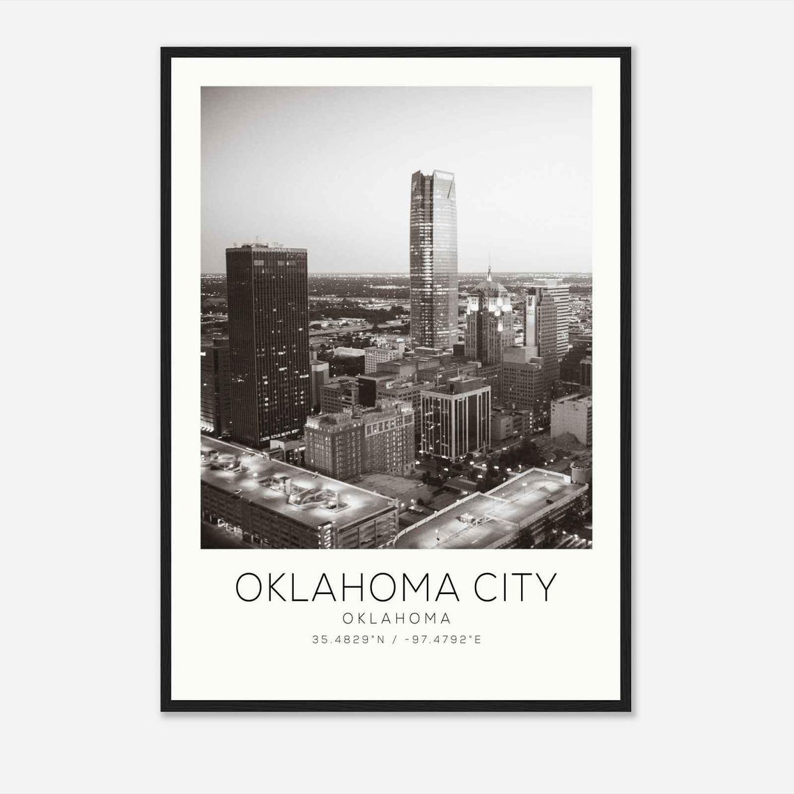 Oklahoma City Devon Tower Skyline Black and White Photo Poster