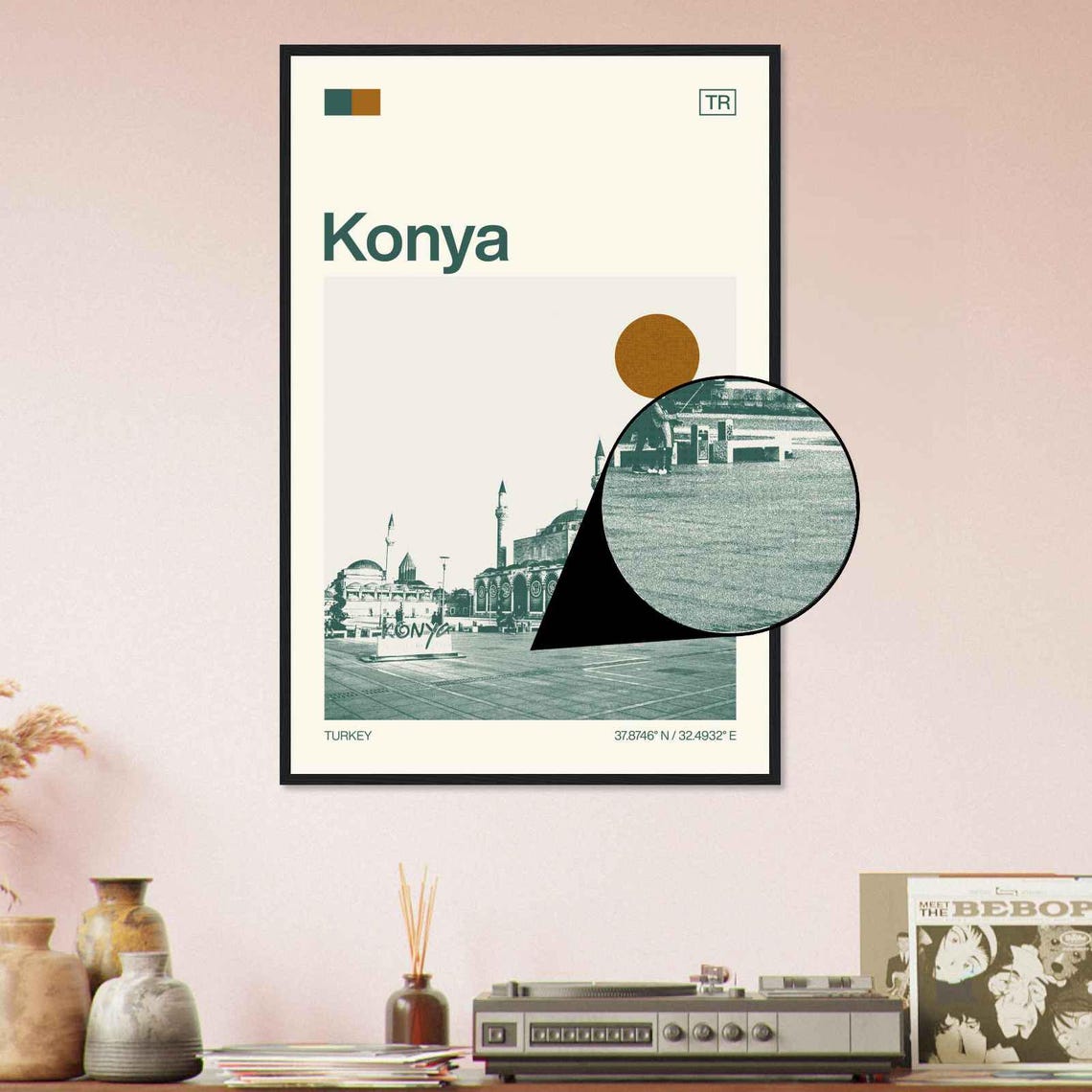 Konya Turkey Modern Minimalist Mosque Plaza Minarets Art Poster - Image 4