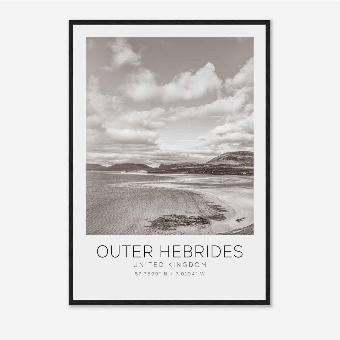 Outer Hebrides United Kingdom Wild Beach Black White Photo Poster