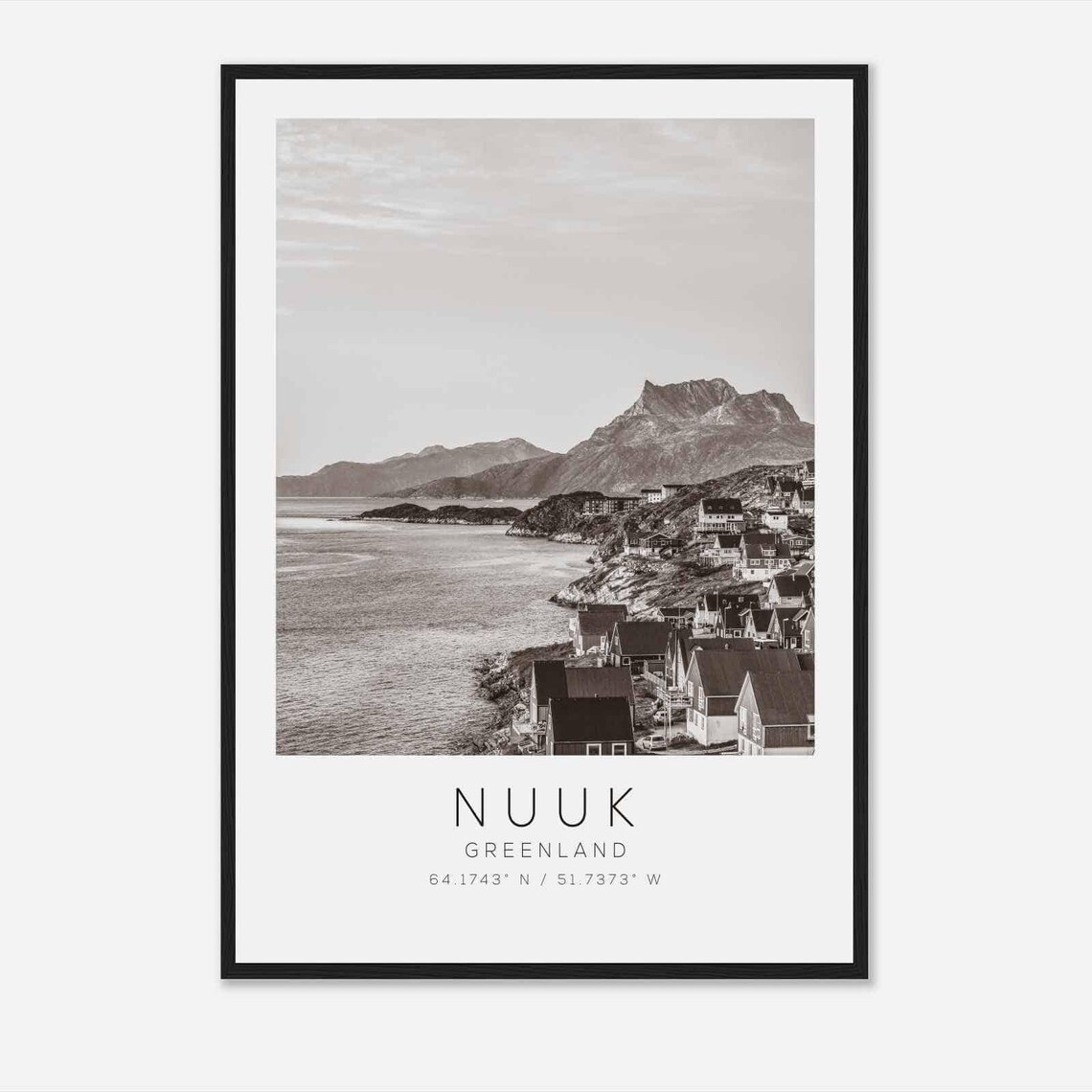 Nuuk Greenland Arctic Harbor Town View Black White Photo Poster