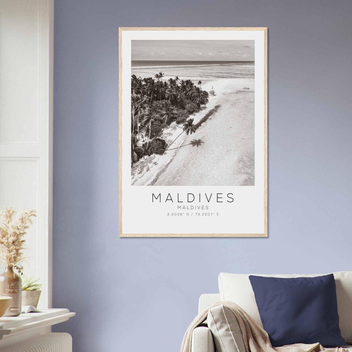 Maldives Tropical Palm Island Aerial Black and White Photo Poster - Image 2