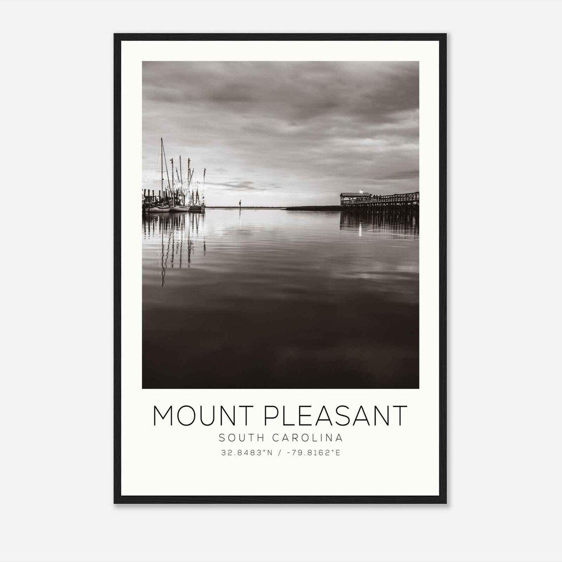 Mount Pleasant South Carolina Sailboats Pier Minimalist Travel Poster