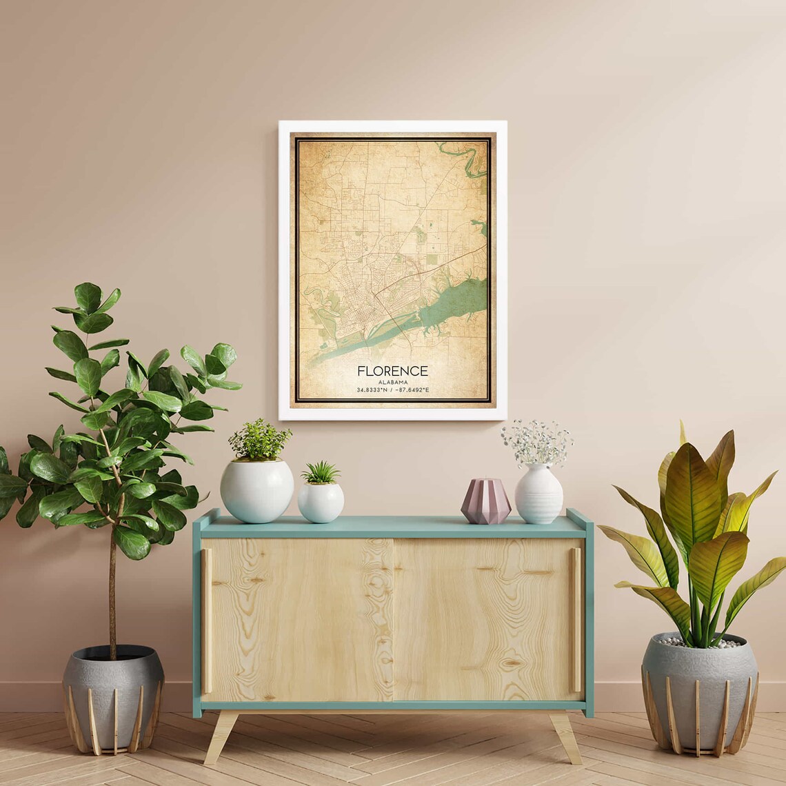 Florence Alabama Vintage City Street Map Coordinate Art Poster - Image 4