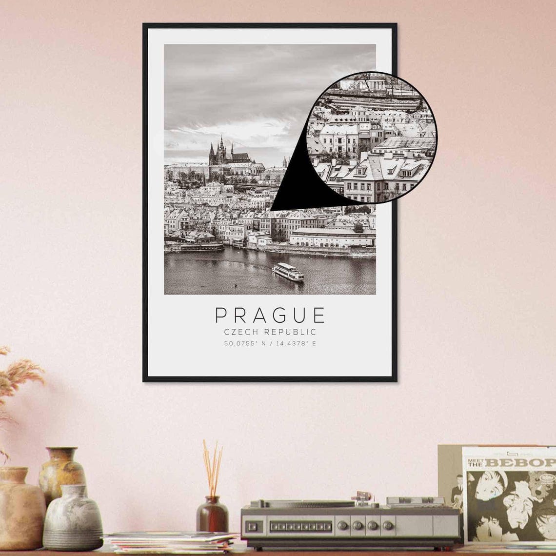Prague Czech Republic Castle Old Town Vltava Black White Poster - Image 4
