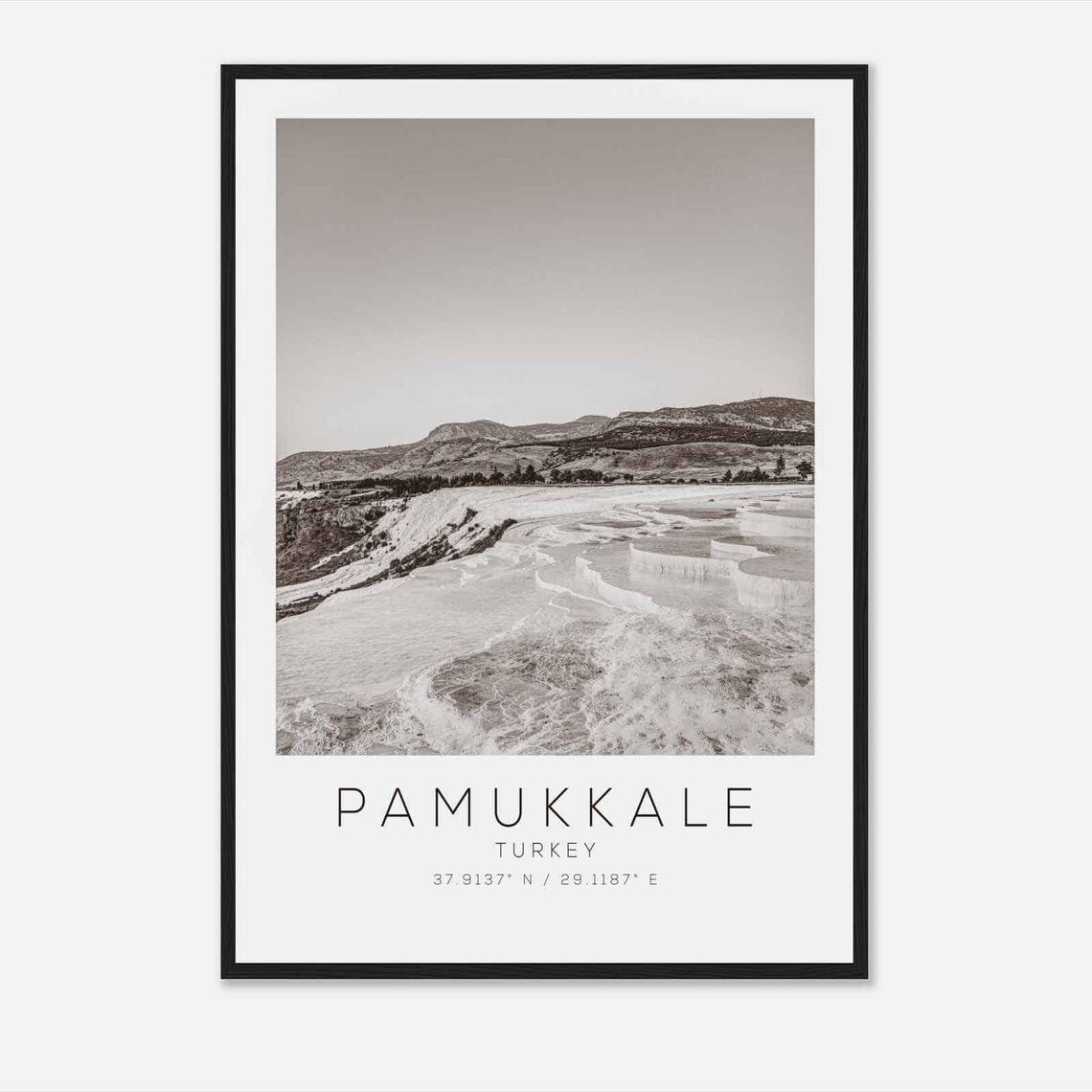 Pamukkale Turkey Travertine Terraces Black White Photo Poster