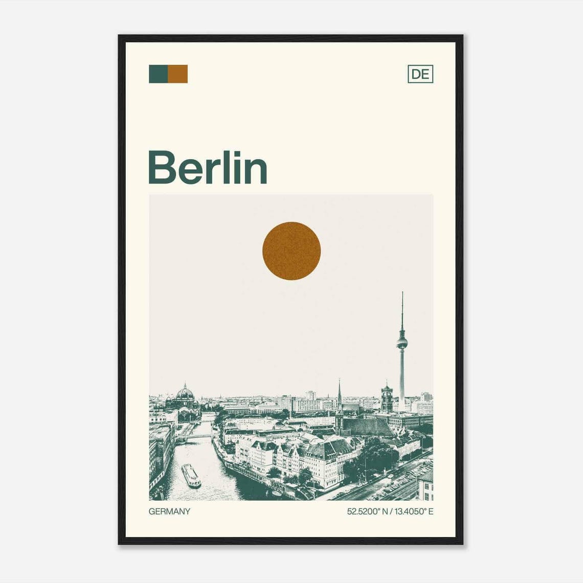 Berlin Germany TV Tower Spree River Vintage Style Travel Poster