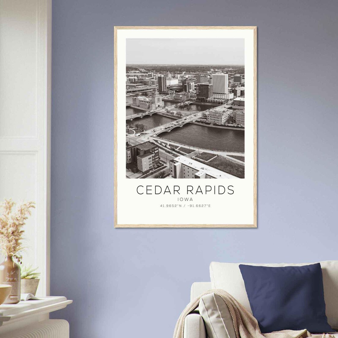 Cedar Rapids Iowa Aerial River and Downtown Bridges Travel Poster - Image 2