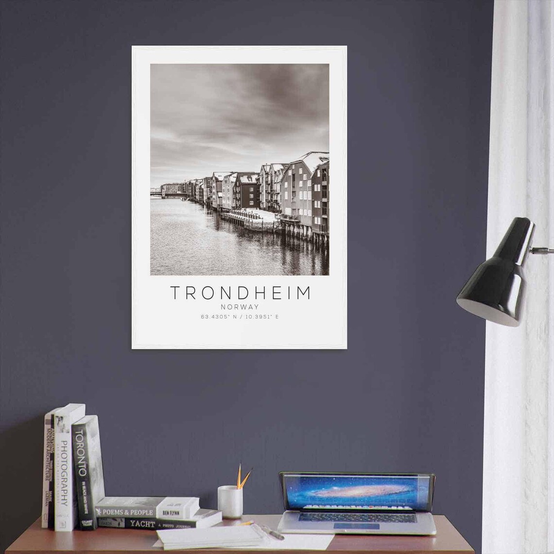 Trondheim Norway Old Wharves River Row Black and White Poster - Image 3
