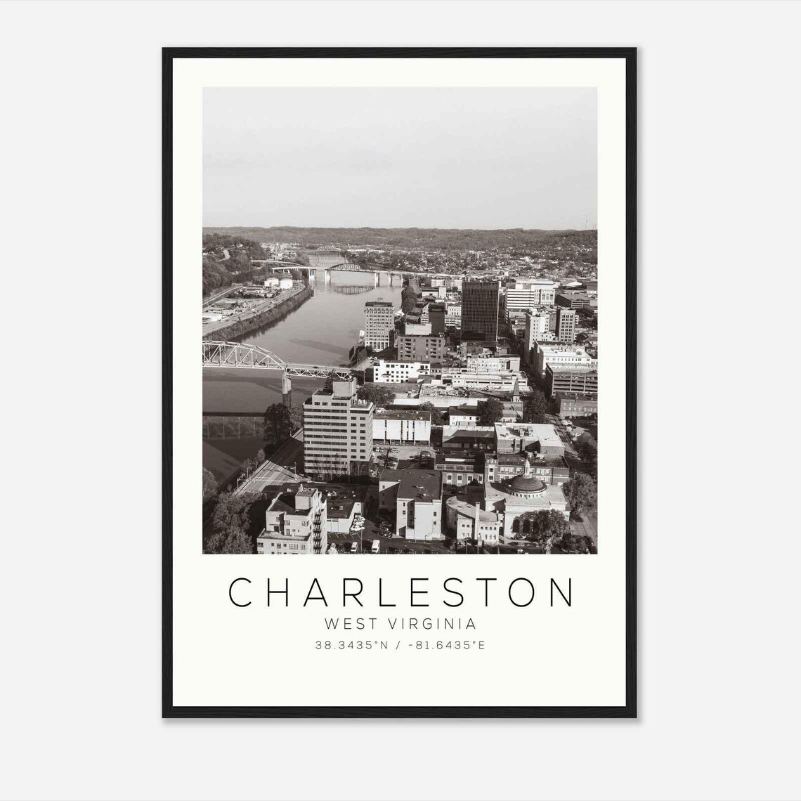 Charleston West Virginia Downtown River Aerial Bridge View Poster