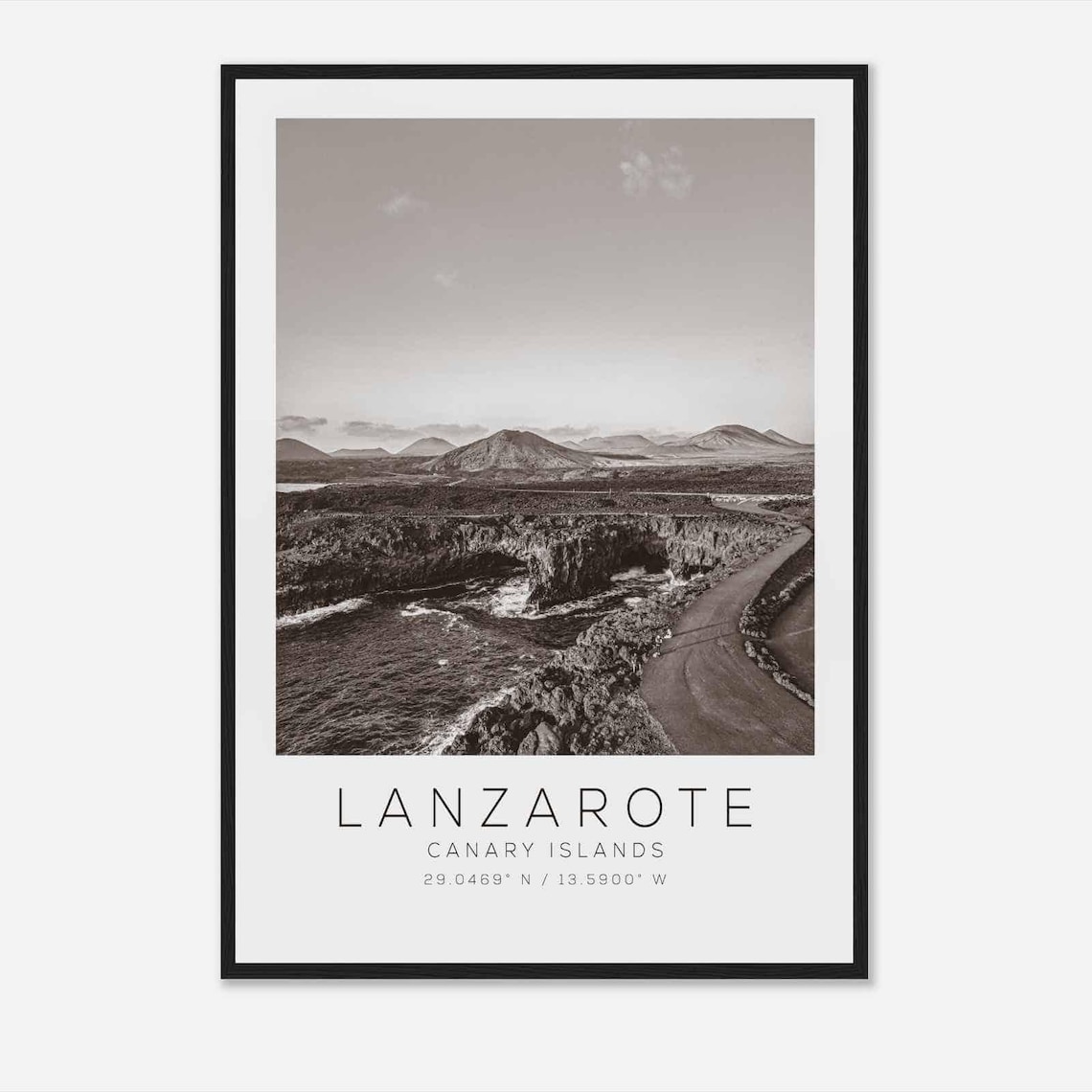 Lanzarote Canary Islands Black White Volcanic Rocky Coast Poster