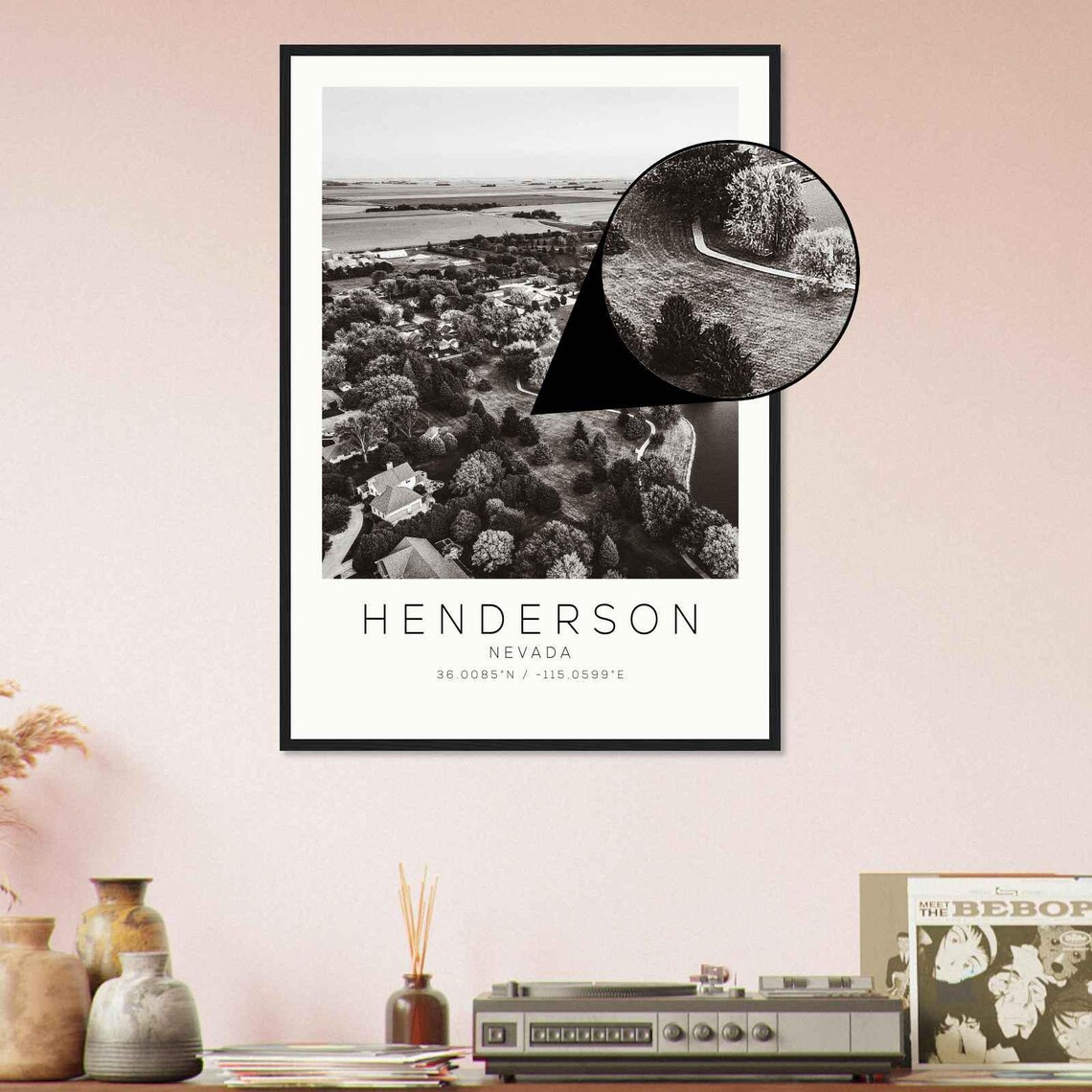 Henderson Nevada Suburban Lake Aerial Black White Photo Poster - Image 4