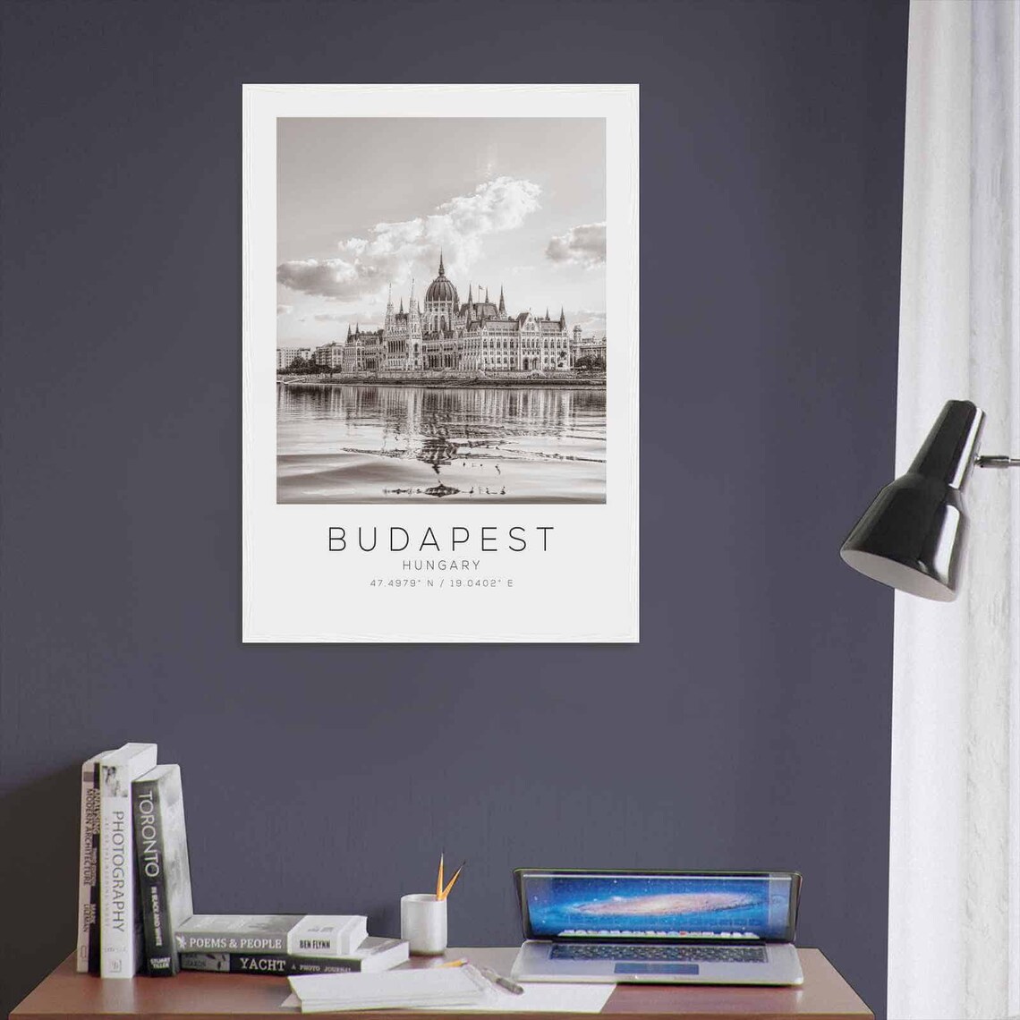 Budapest Hungary Parliament Reflection Water Black White Travel Poster - Image 3
