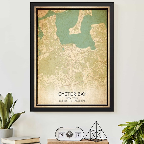 Vintage Oyster Bay New York Detailed City Street Map Art Poster