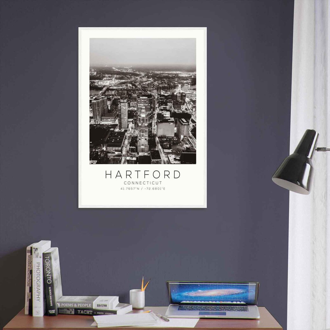 Hartford Connecticut Night Skyline Aerial Black White Photo Poster - Image 3