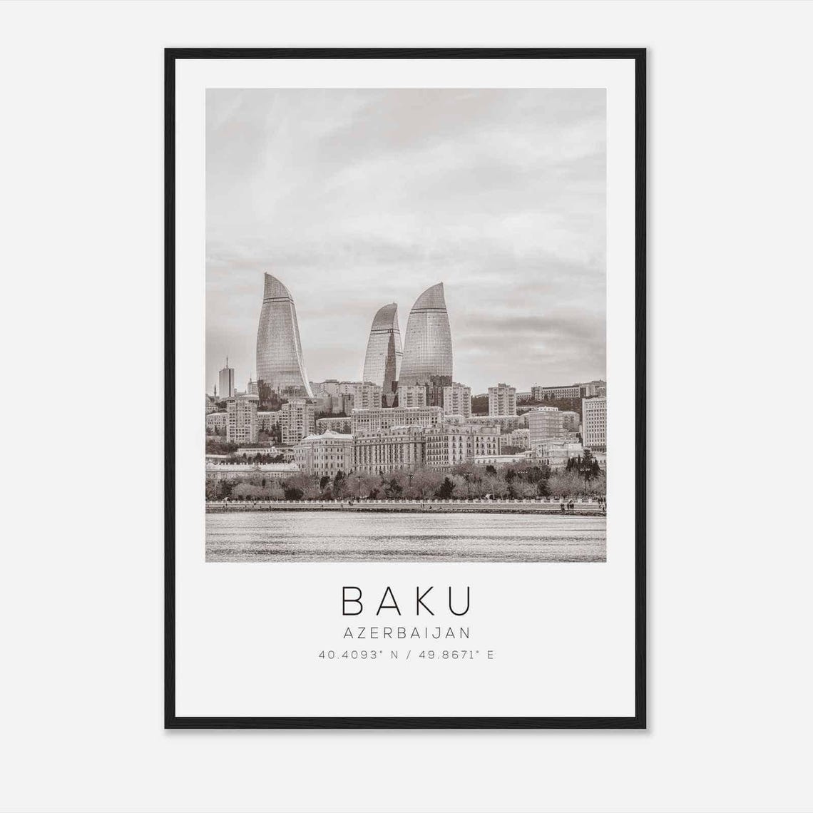 Baku Azerbaijan Travel Photo Poster Bw Baku Travel Print Minimalist Travel Poster Print