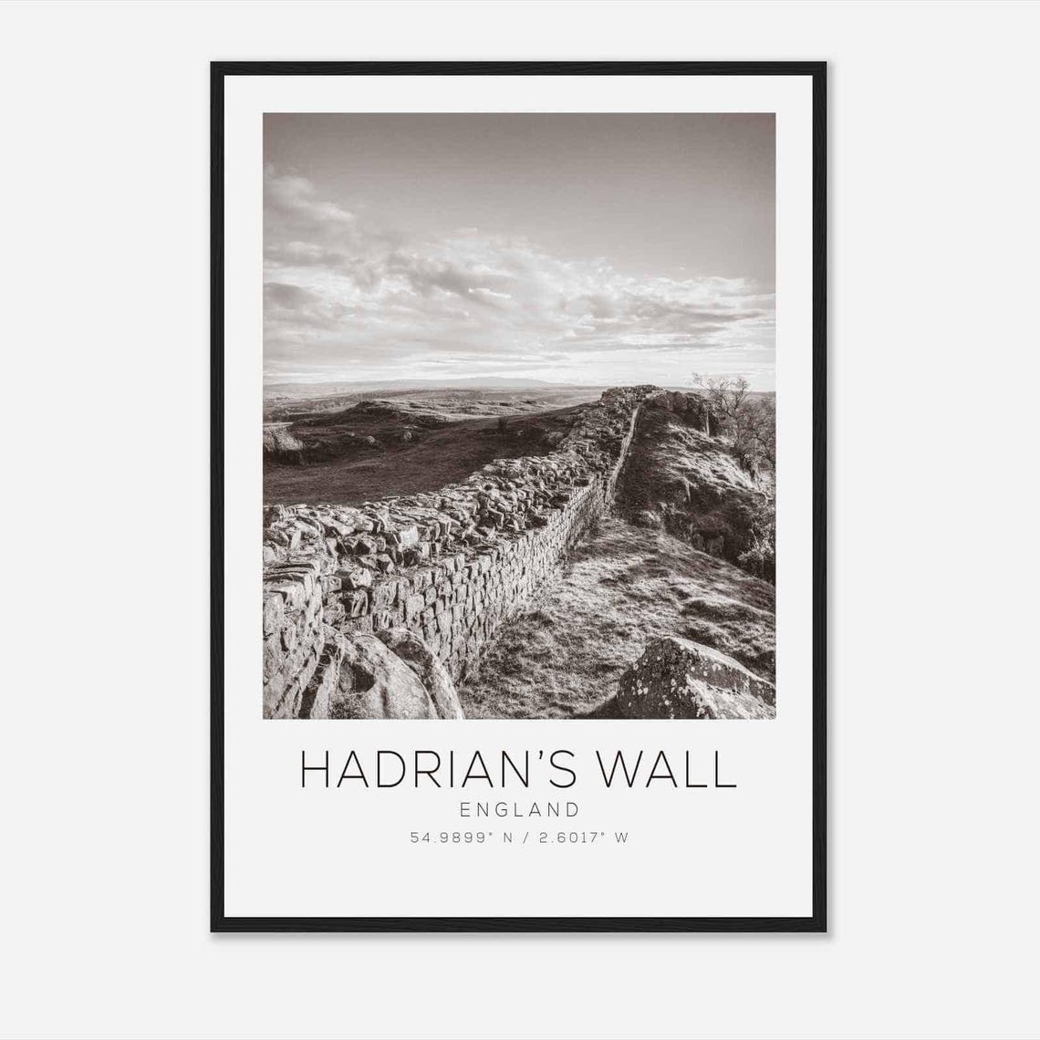 Hadrians Wall England Black and White Roman Stone Wall View Poster