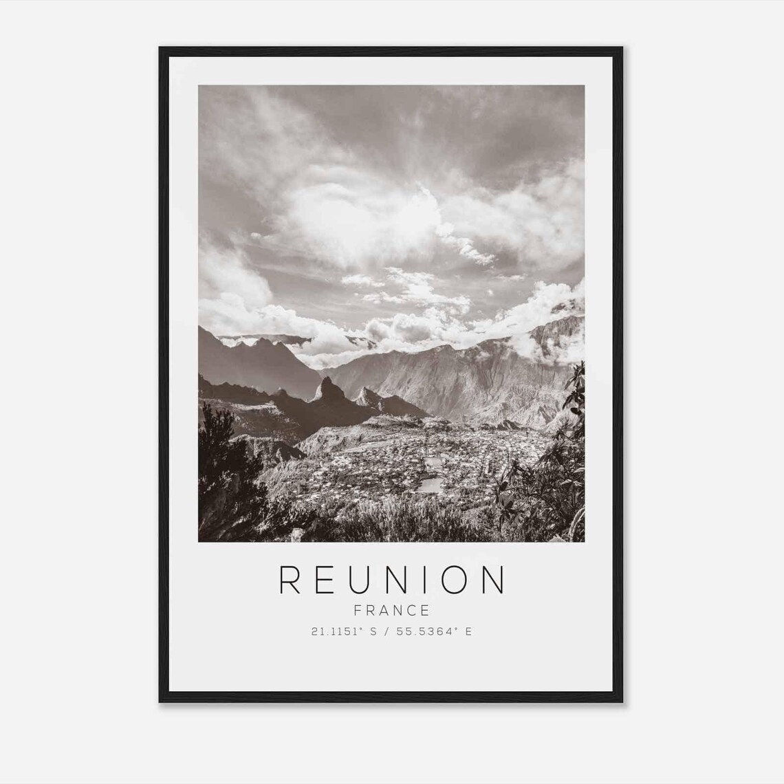 Reunion France Black And White Mountain Cirque Scenic Poster
