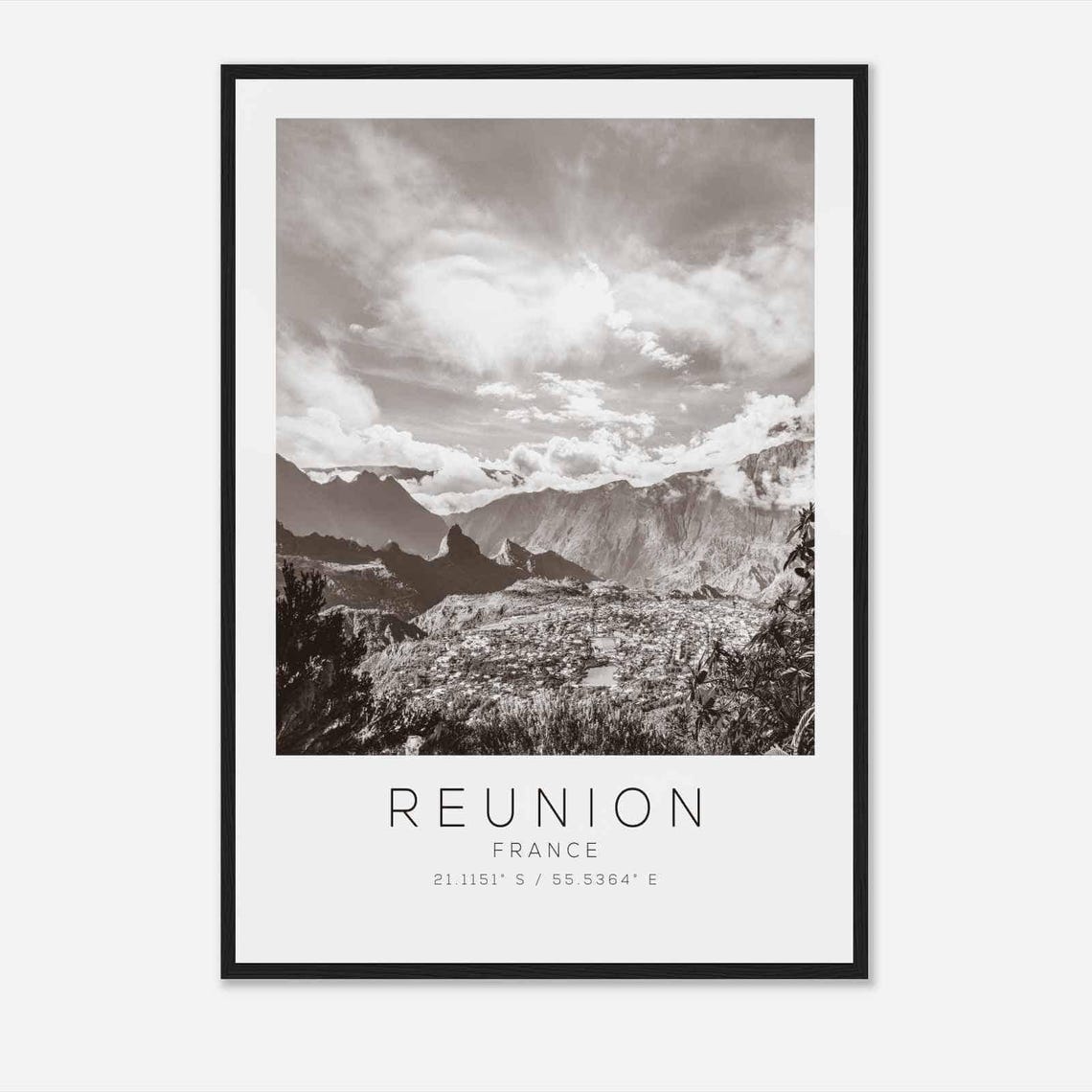 Reunion France Travel Photo Poster Bw Reunion Travel Print Minimalist Travel Poster Print