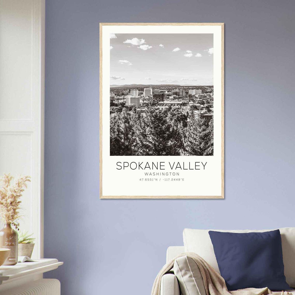 Spokane Valley Washington Cityscape Through Trees Monochrome Poster - Image 2