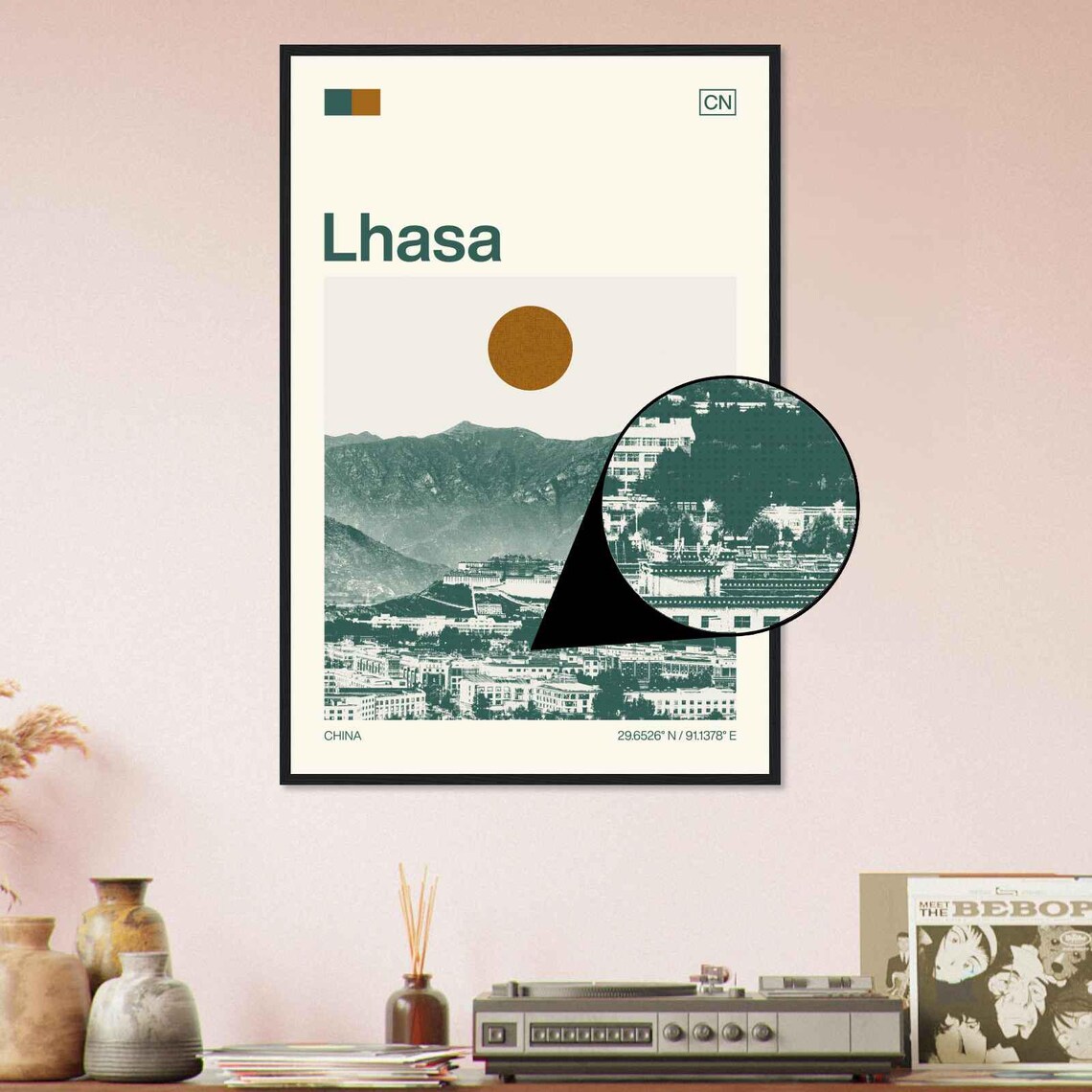 Lhasa China Potala Palace Mountain Cityscape Duotone Travel Poster - Image 4