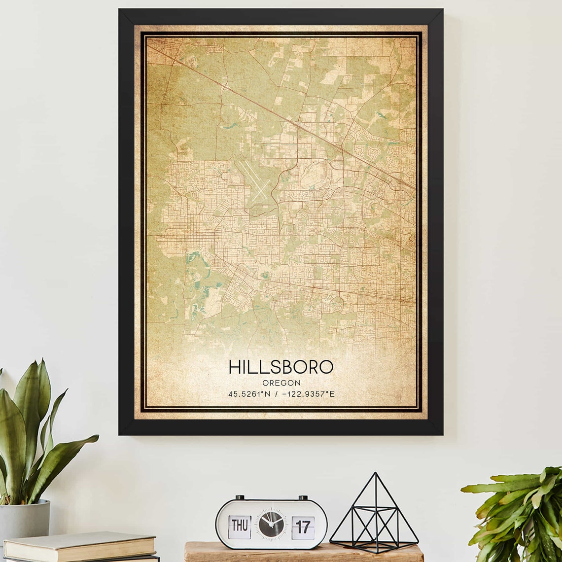 Vintage Hillsboro Oregon City Map Street Grid Custom Art Print