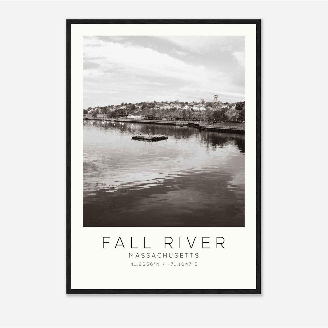 Fall River Massachusetts Monochrome Harbor Photo Minimalist Poster