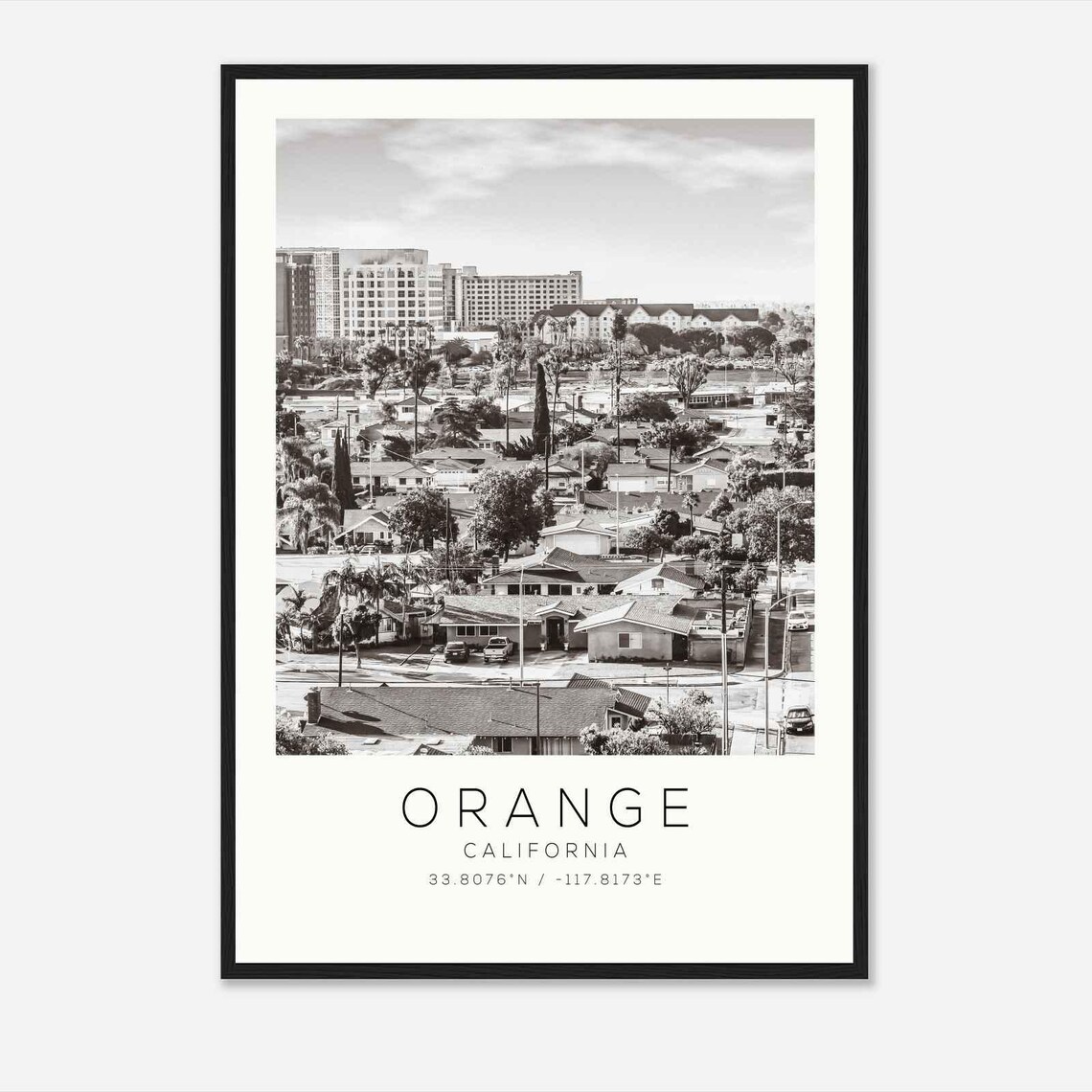 Orange California Suburban Neighborhood Black and White Photo Poster