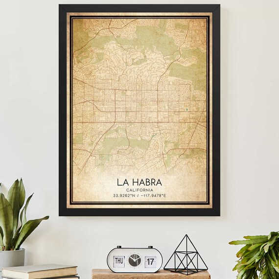 La Habra California Vintage Style Street Map With Coordinates Poster