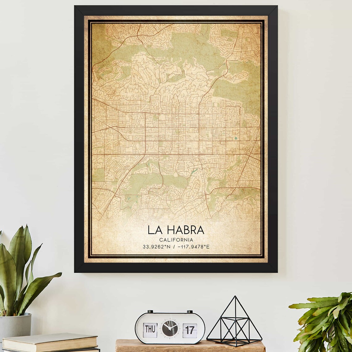 La Habra California Vintage Style Street Map With Coordinates Poster