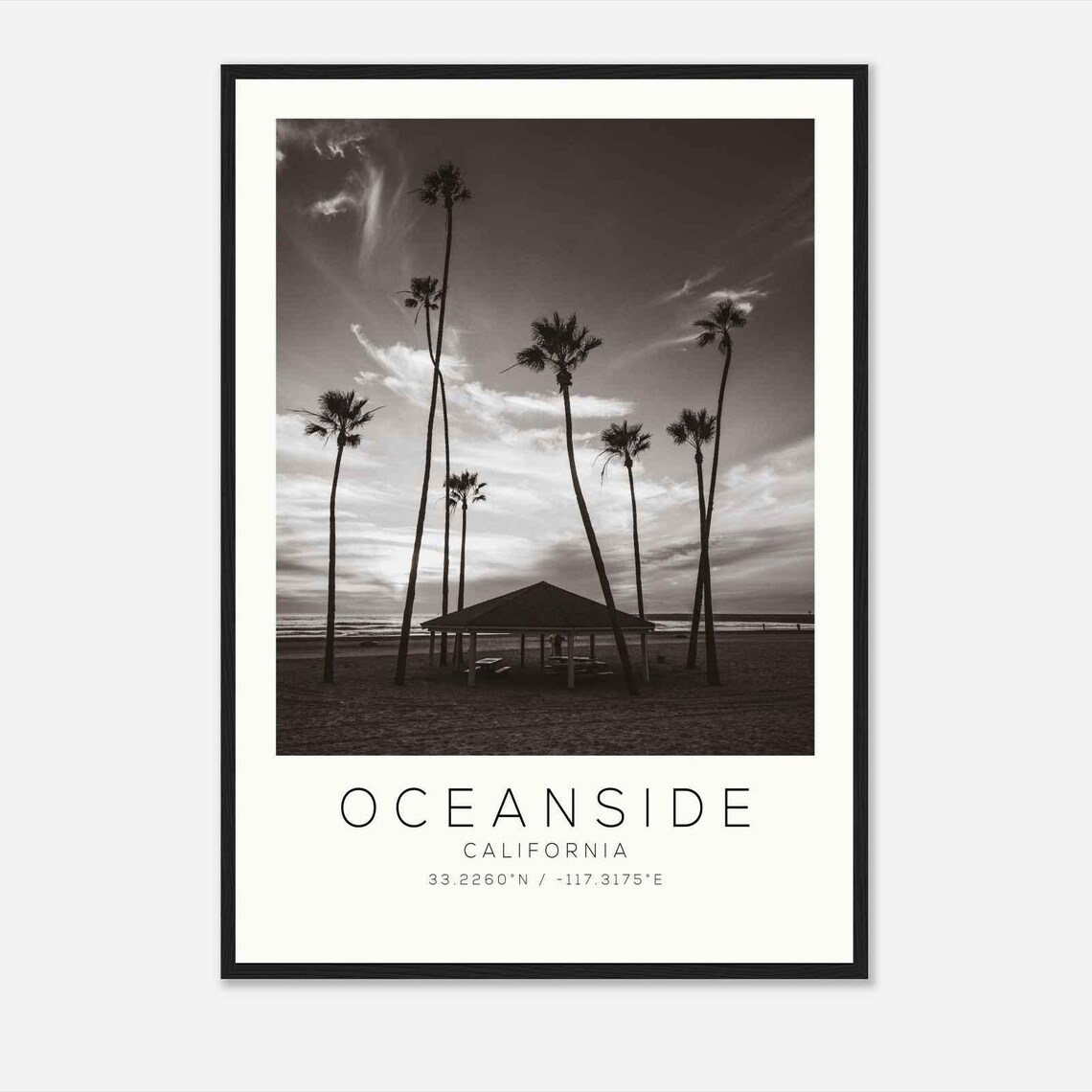 Oceanside California Palm Trees Beach Pavilion Travel Poster