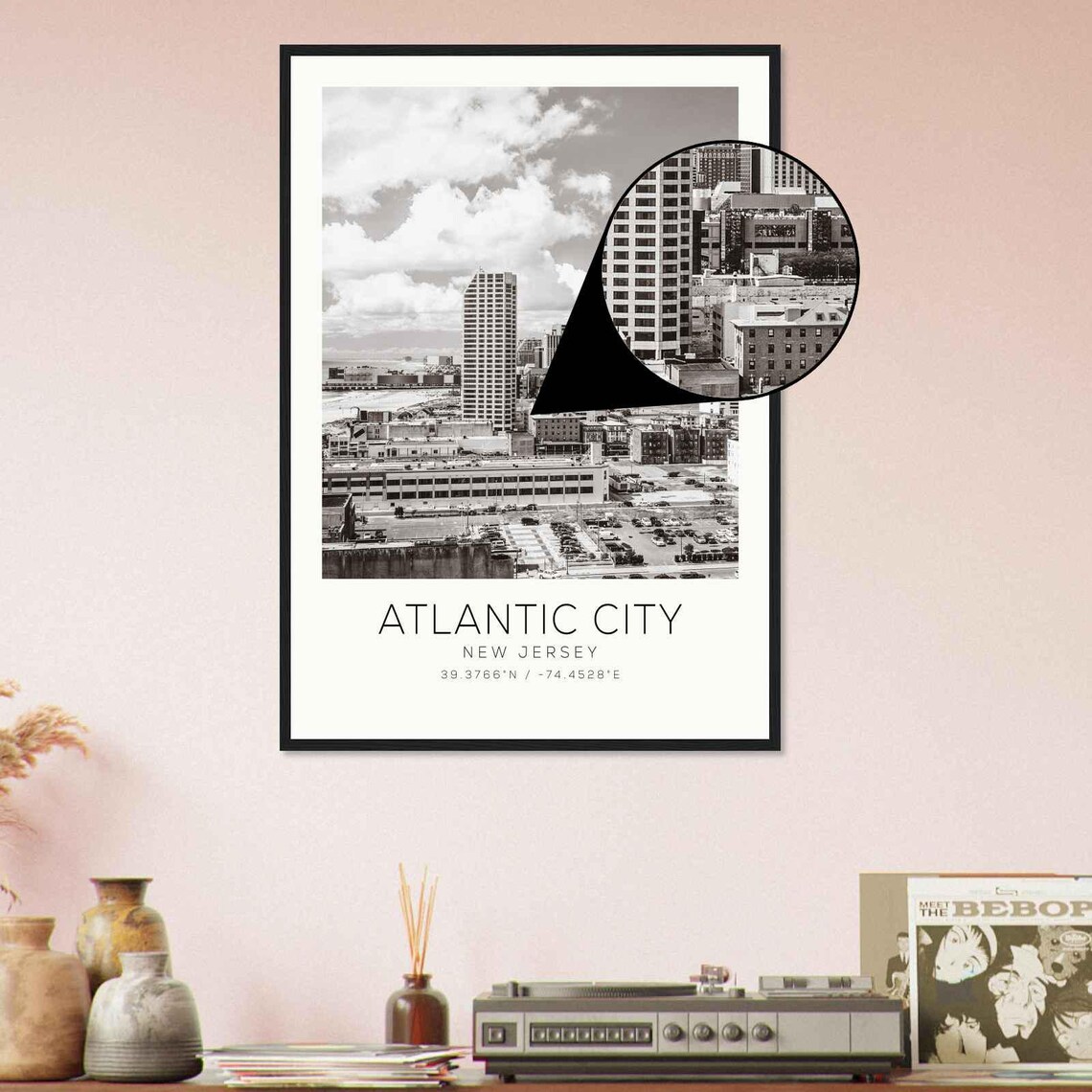 Atlantic City New Jersey Downtown Skyline Black White Poster - Image 4