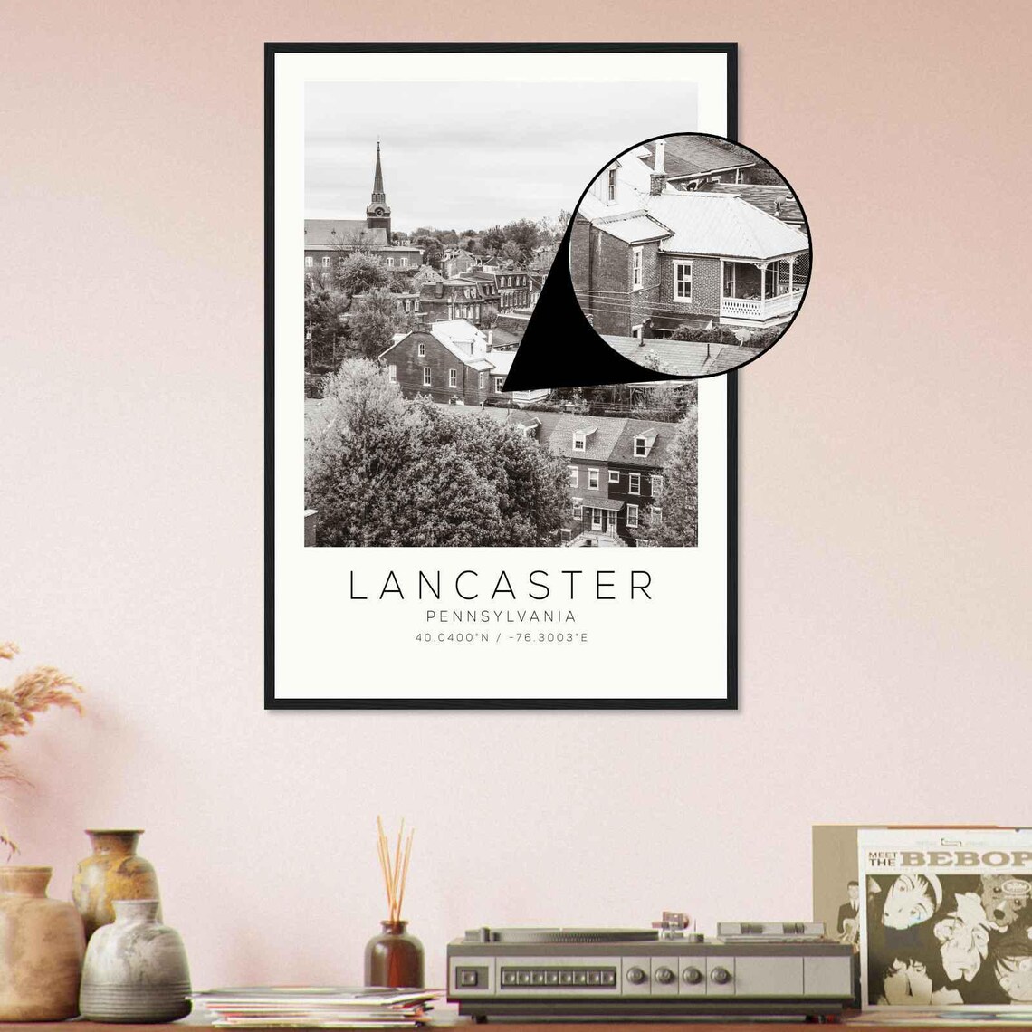 Lancaster Pennsylvania Historic Town Rooftops Black White Photo Poster - Image 4