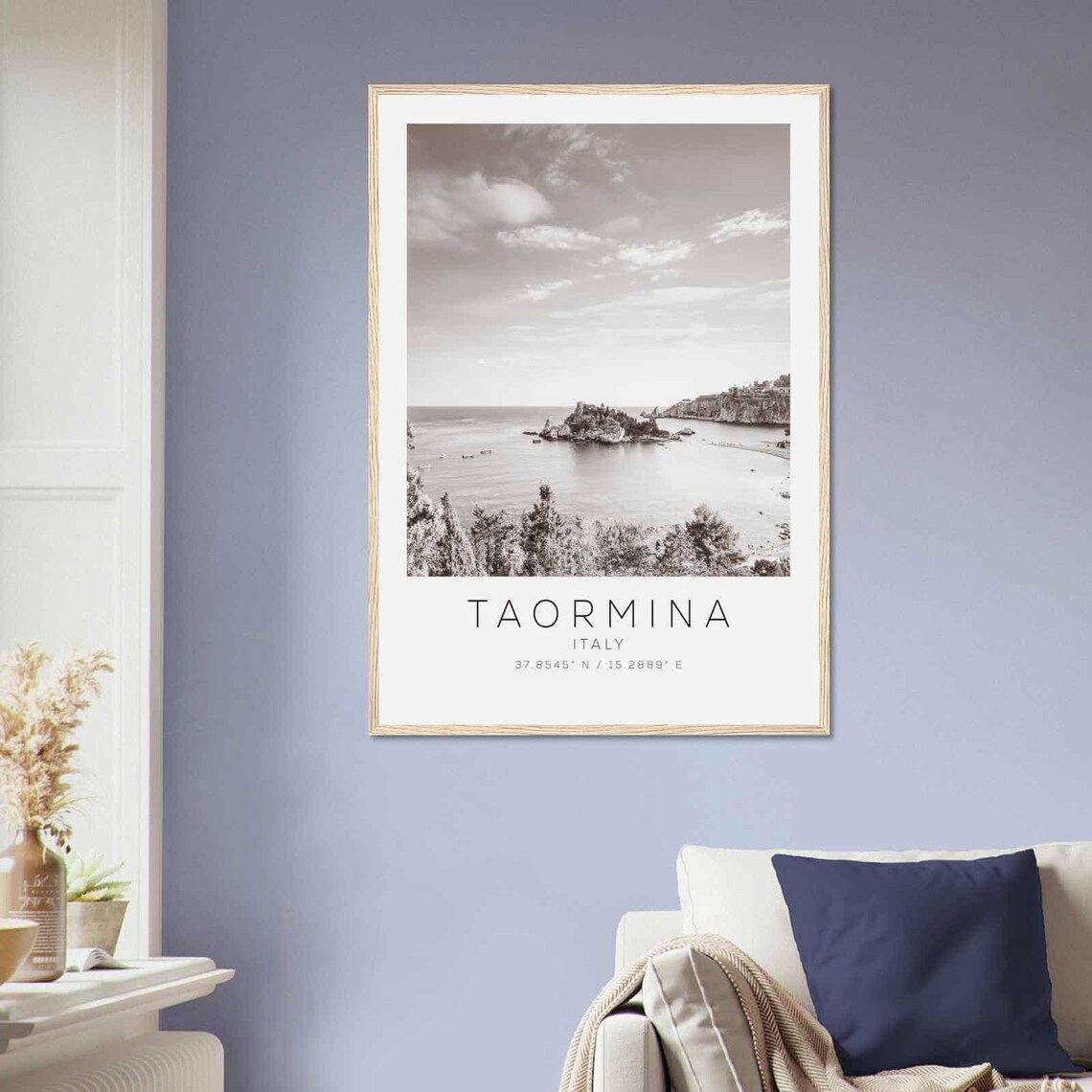 Taormina Italy Sicily Coast Sea Islet Black and White Photo Poster - Image 2