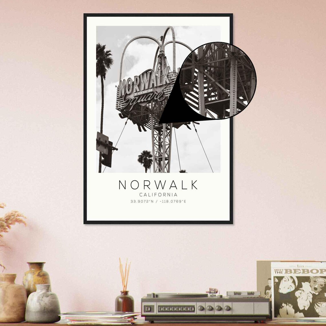 Norwalk California Town Square Sign Retro Minimalist Travel Poster - Image 4