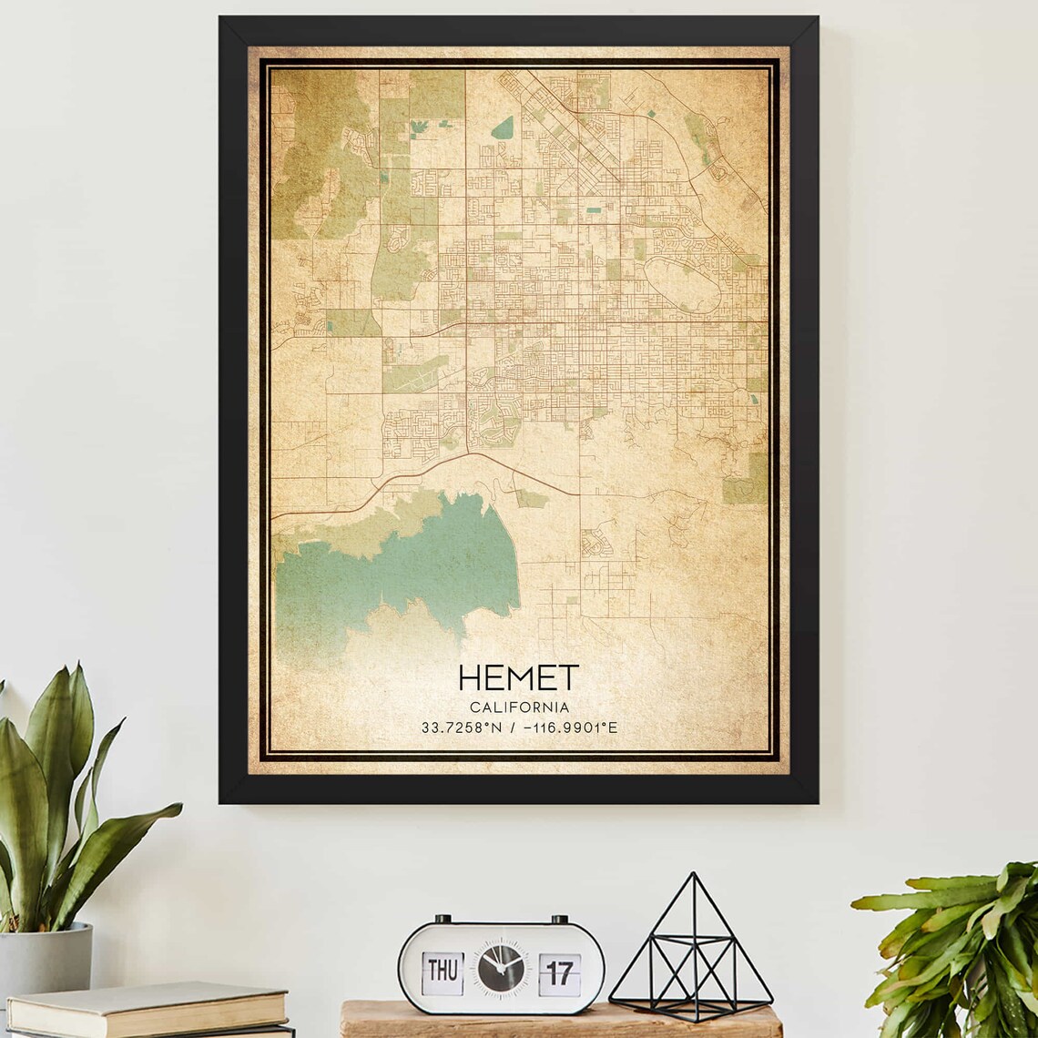 Hemet California Classic Vintage Style City Street Map Poster