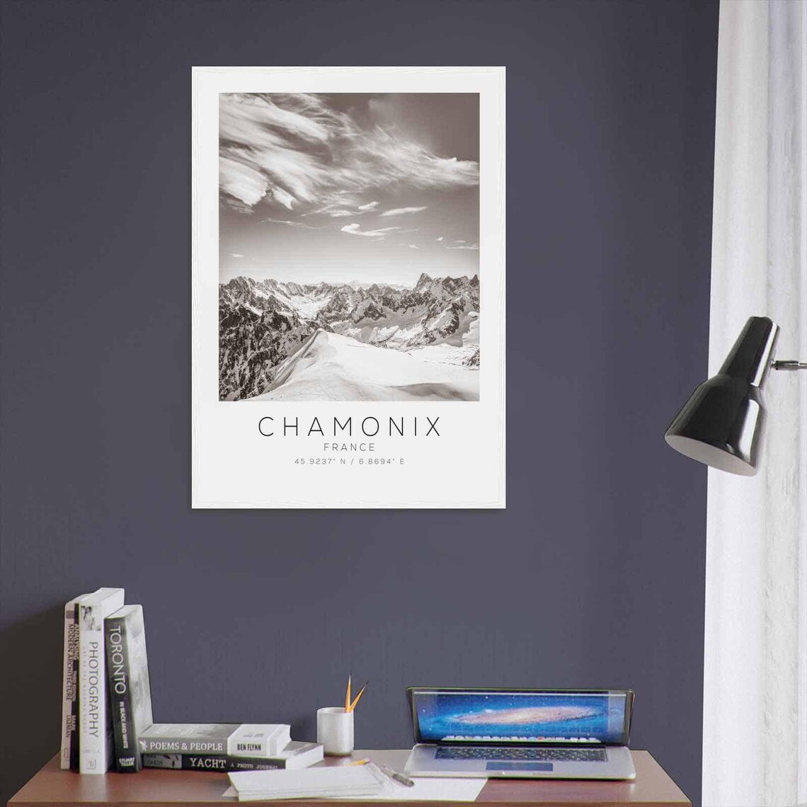 Chamonix France Mont Blanc Snow Peaks Black and White Travel Poster - Image 3