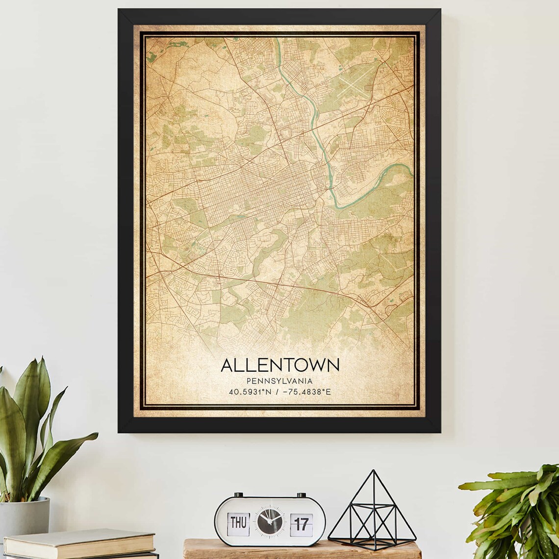 Vintage Allentown Pennsylvania Map, Travel Poster