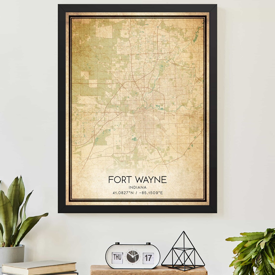 Vintage Fort Wayne Indiana Map Travel Poster
