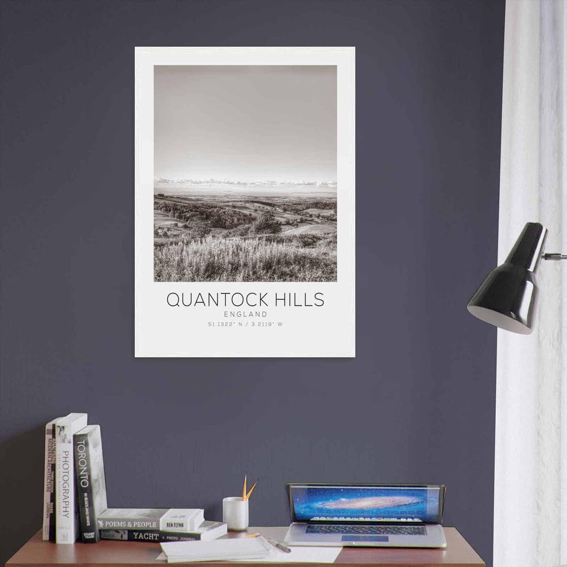Quantock Hills England Rolling Countryside Black and White Poster - Image 3