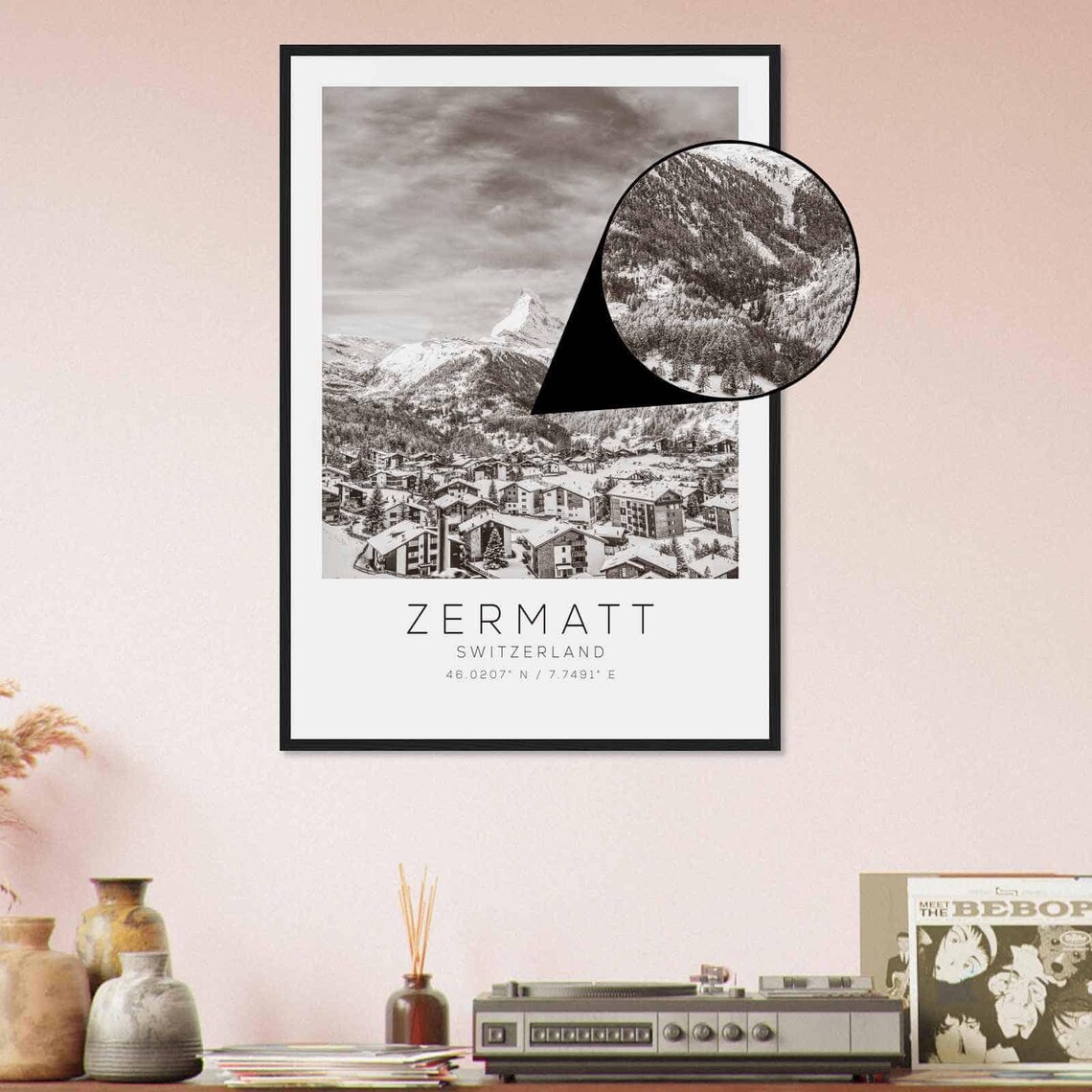 Zermatt Switzerland Travel Photo Poster Bw Zermatt Travel Print Minimalist Travel Poster Print - Image 4