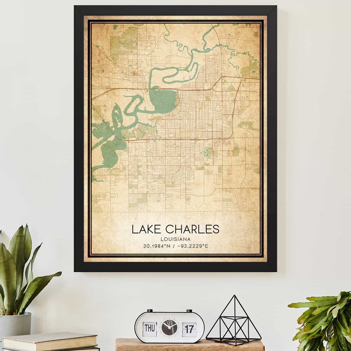 Lake Charles Louisiana Vintage Street Map Coordinates Poster