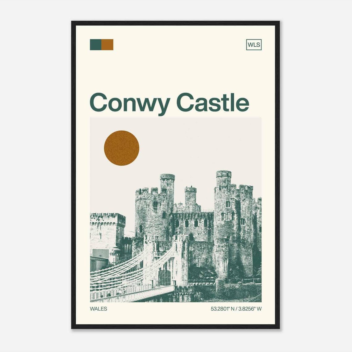 Conwy Castle Wales Minimalist Monochrome Travel Photo Poster