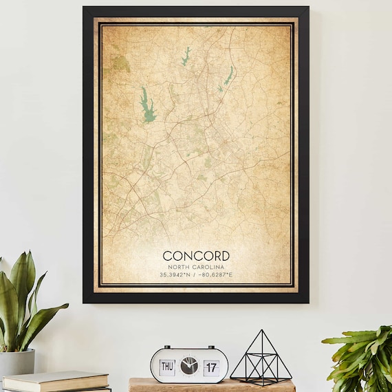 Concord North Carolina Vintage Street Map Custom Cartography Poster