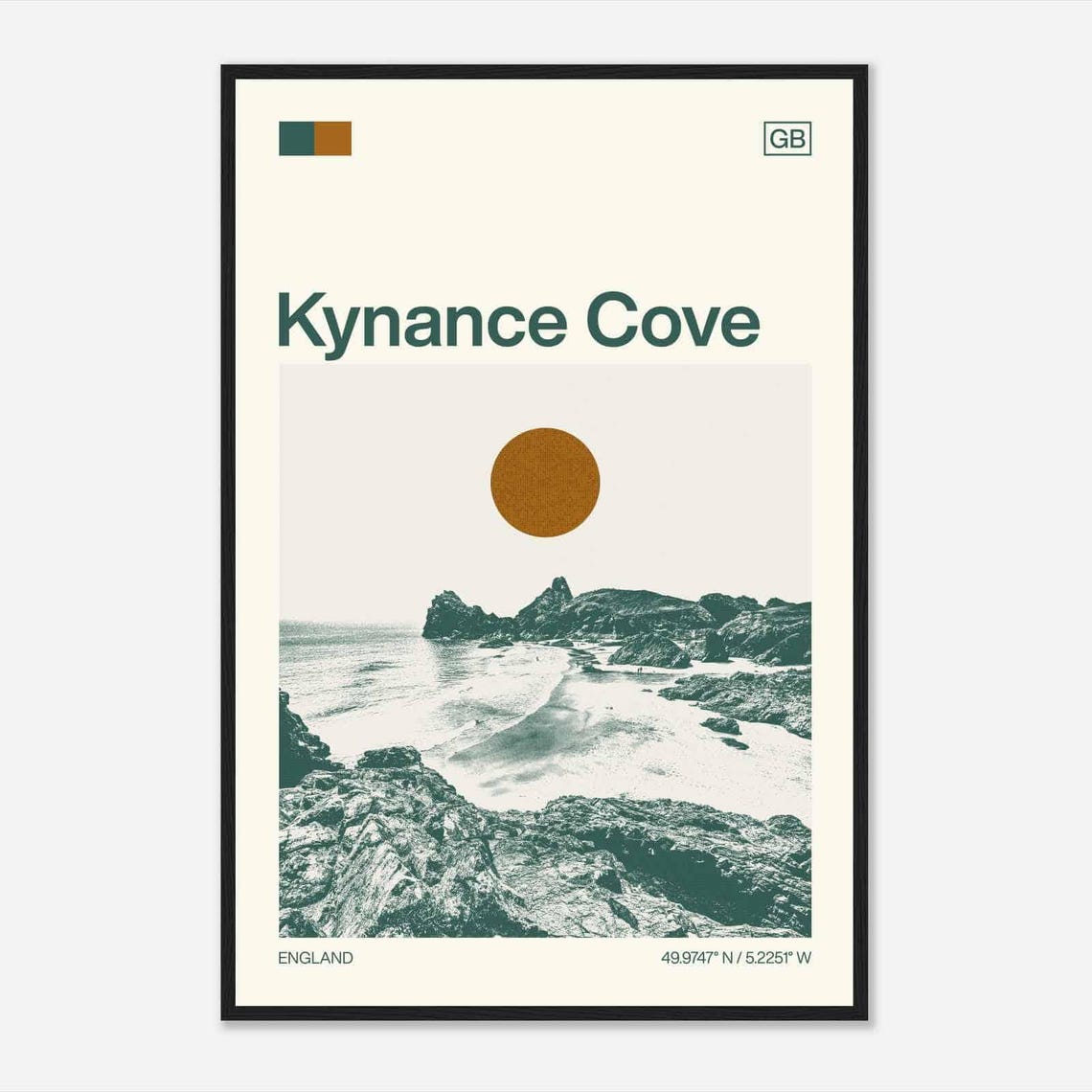 Kynance Cove England Cornwall Rocky Beach Coast Duotone Travel Poster